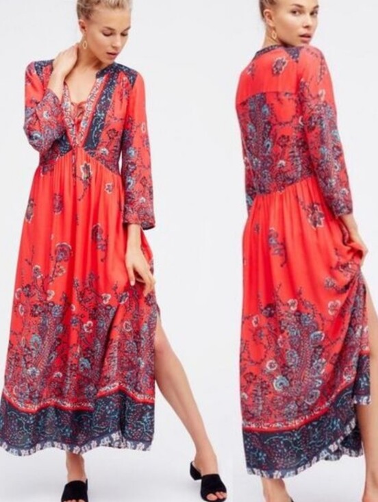 Free People Dresses & Skirts - Free People If You Only Knew Dress Boho Floral Vneck Flowy Medium Maxi